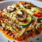 Delicious Zucchini Pizza Casserole served in a baking dish with fresh toppings.