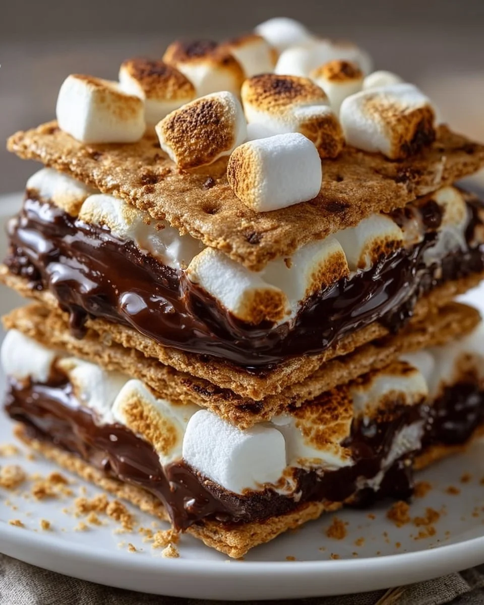 Delicious baked s'mores with chocolate, marshmallows, and graham crackers