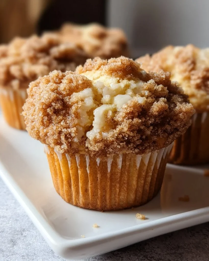Freshly baked banana crumb muffins topped with streusel crumble