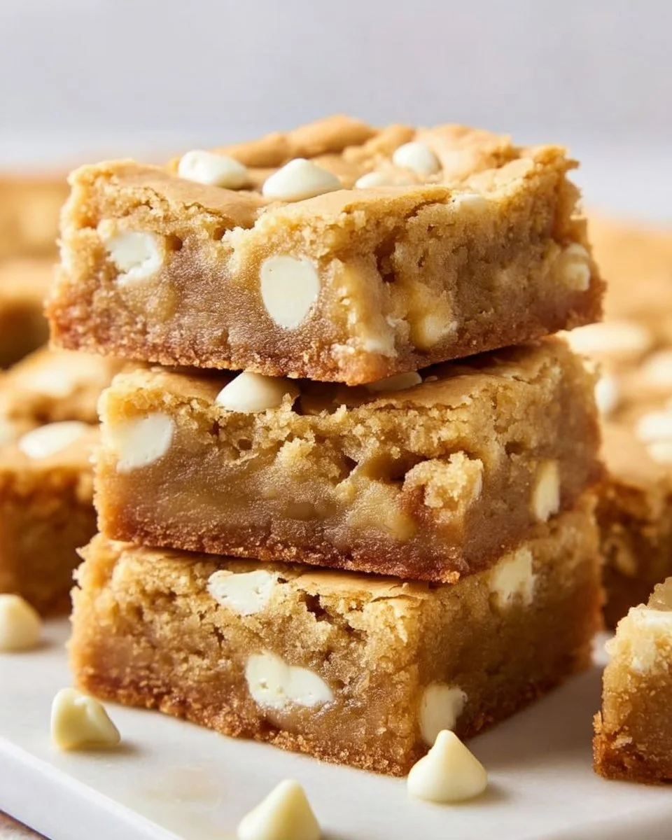 Delicious homemade blondies baked to perfection with chocolate chips.