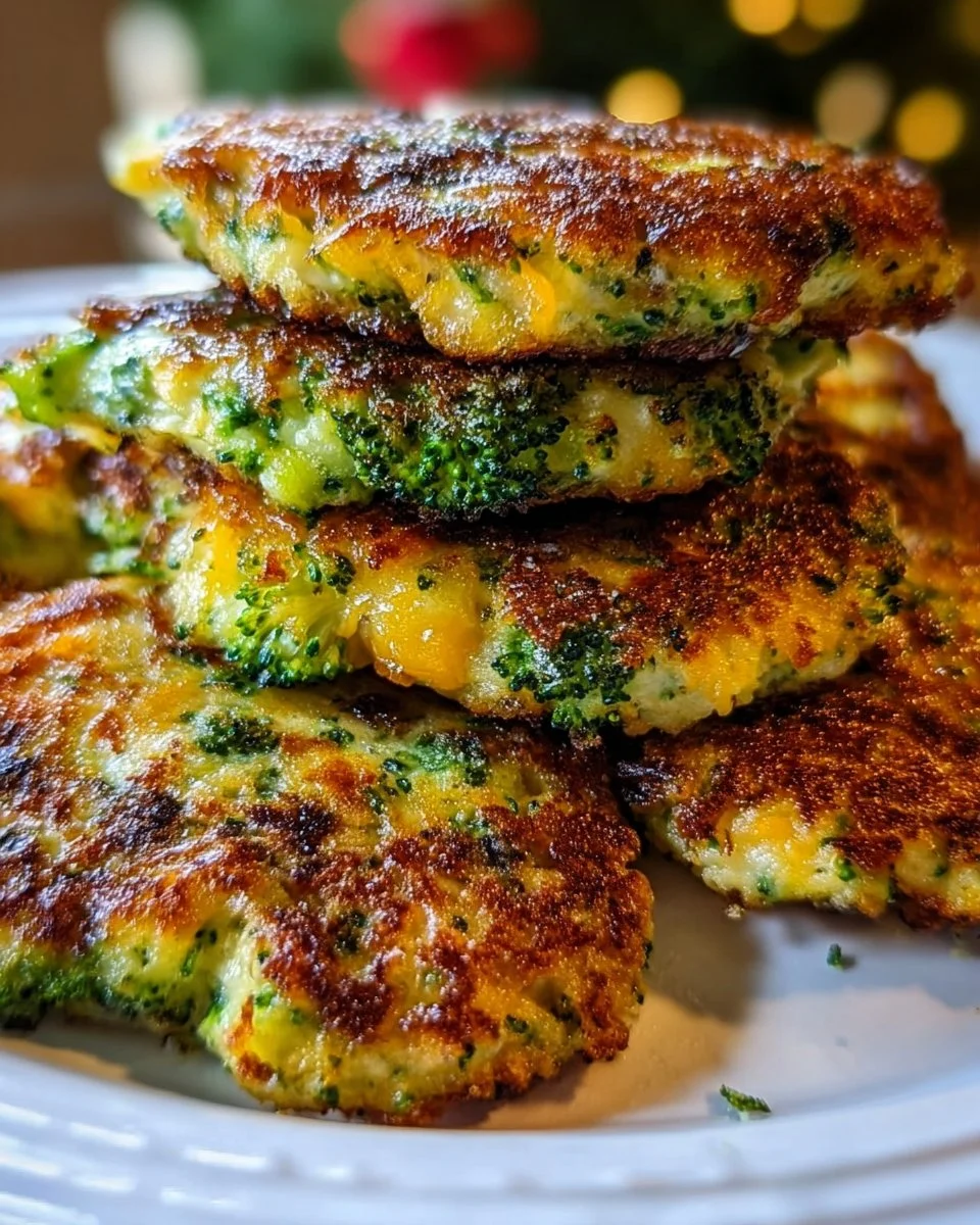 Crispy homemade broccoli fritters served on a plate