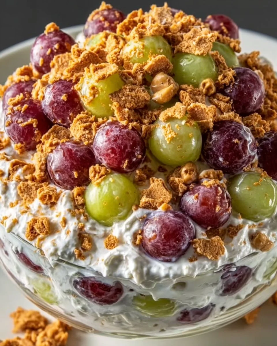Butterfinger Grape Salad with crunchy candy and fresh grapes