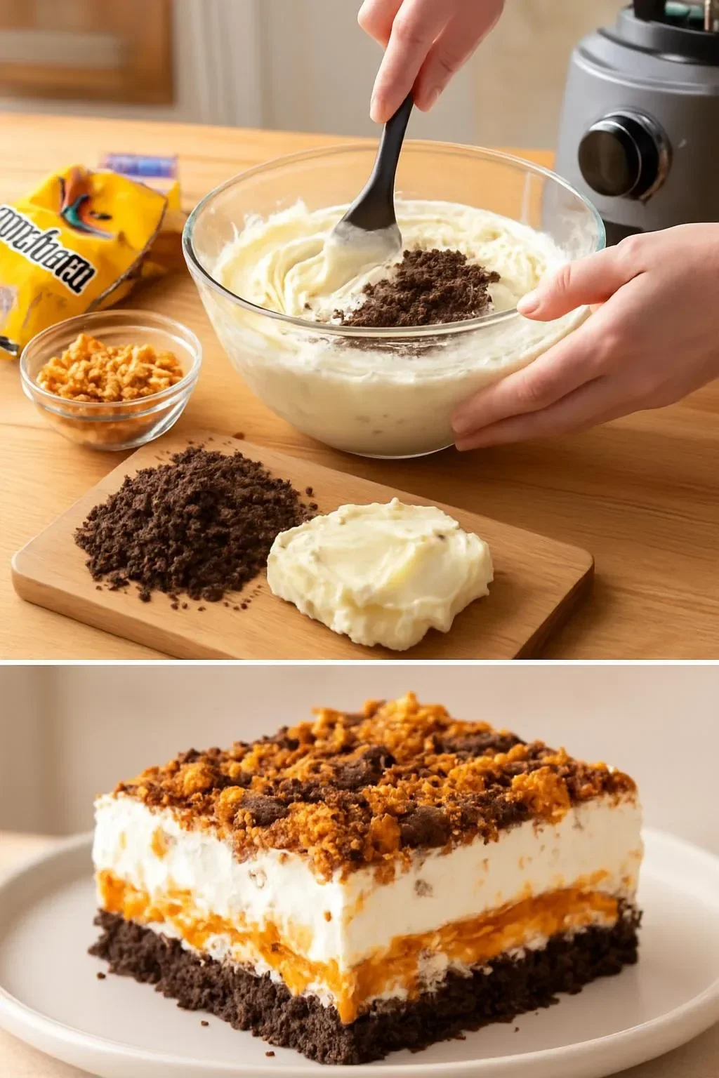 Delicious Butterfinger Lush dessert layered with creamy and crunchy textures
