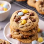 Delicious homemade Cadbury Egg Cookies with chocolate and colorful candy eggs
