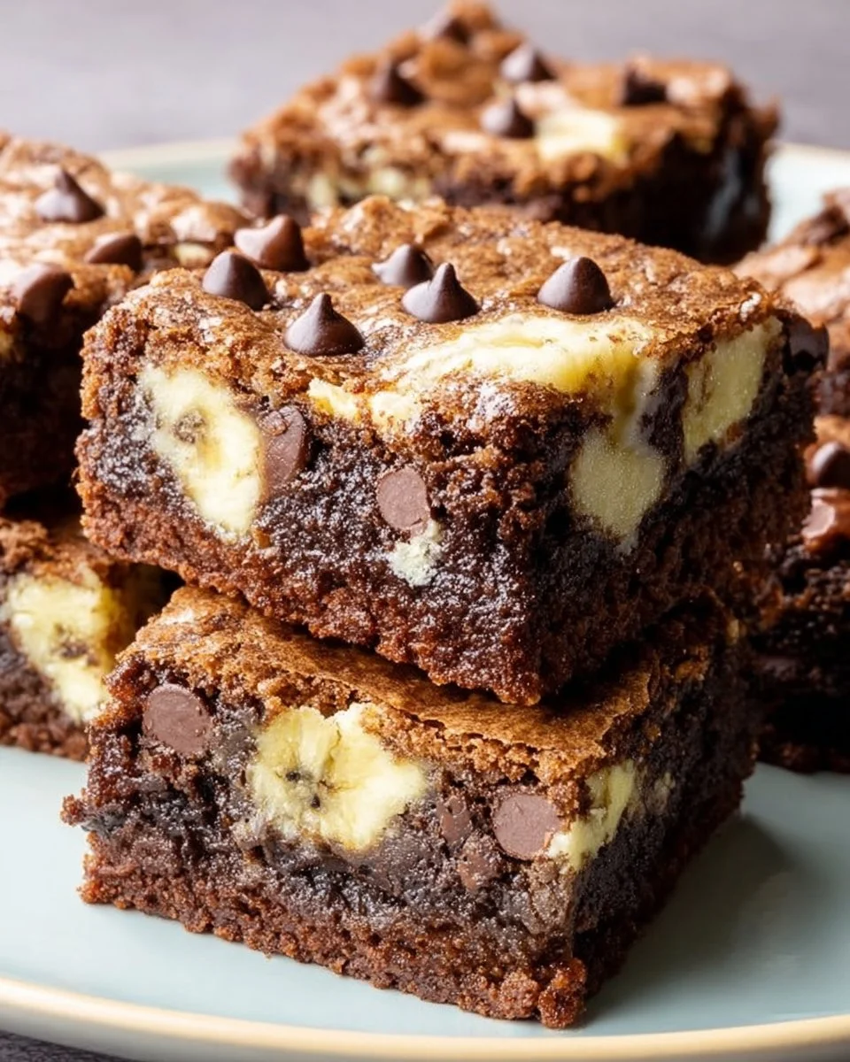 Delicious Chunky Monkey Brownies topped with chocolate and nuts