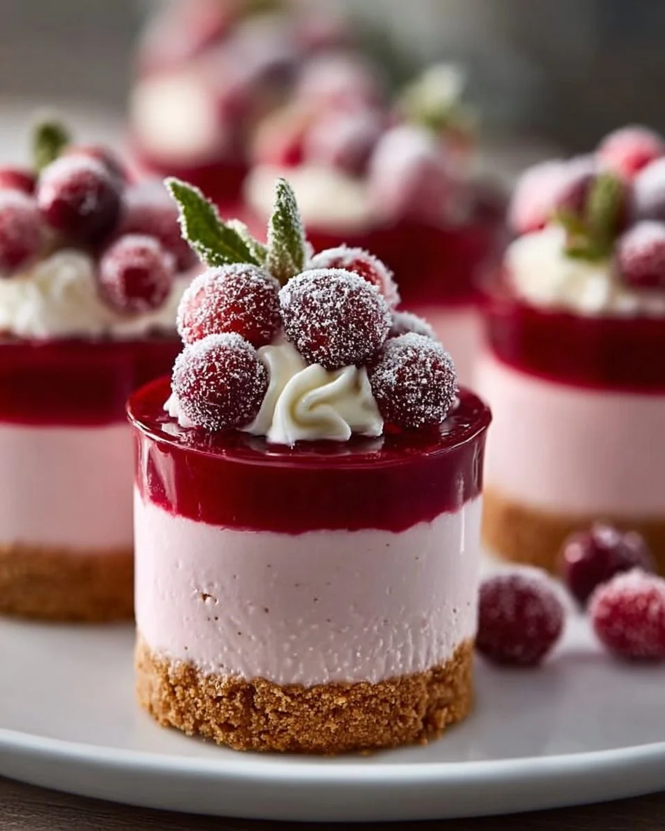 Delicious cranberry mousse cups garnished with fresh cranberries