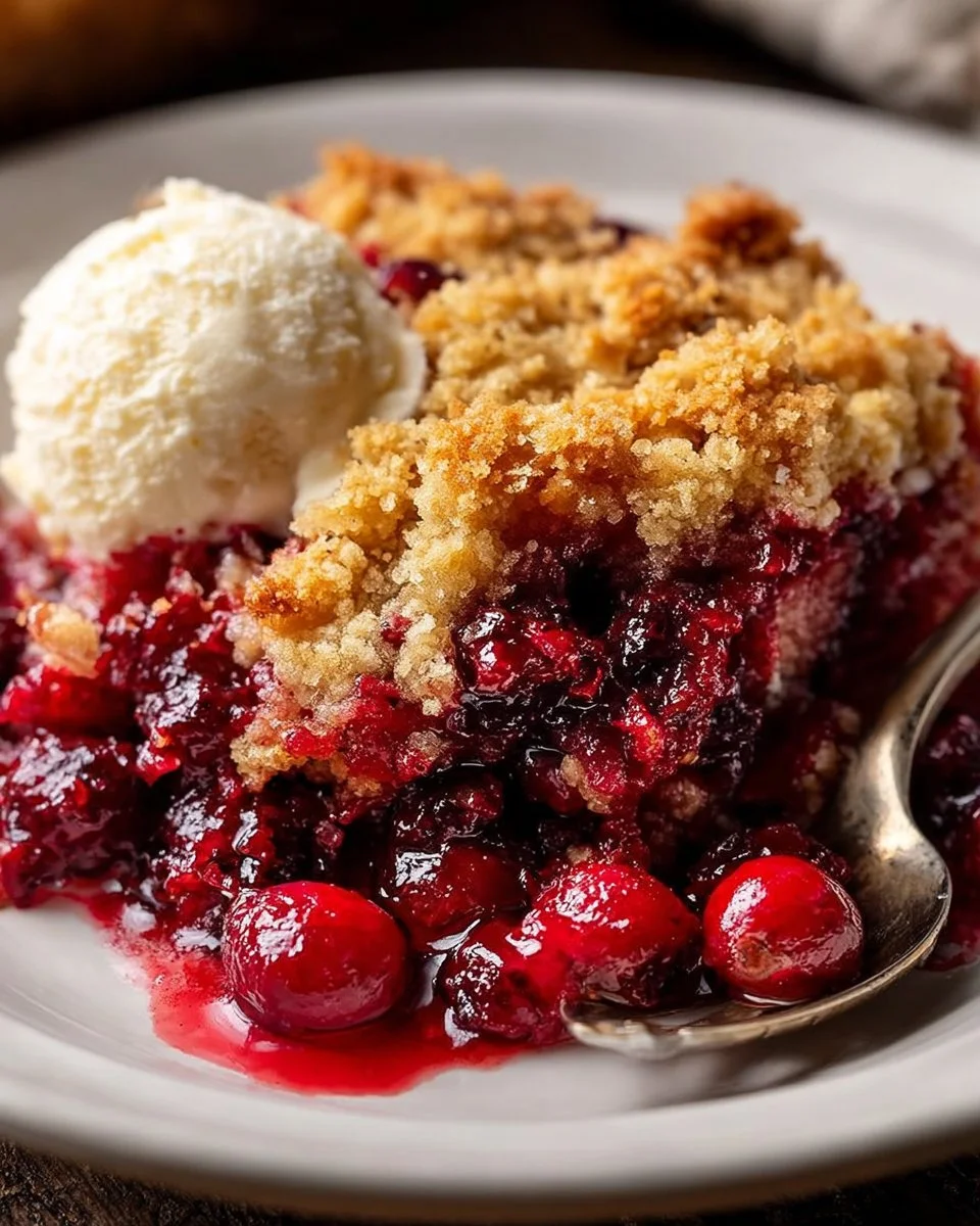 Delicious Crispy Cranberry Cobbler with a golden crust and juicy cranberry filling