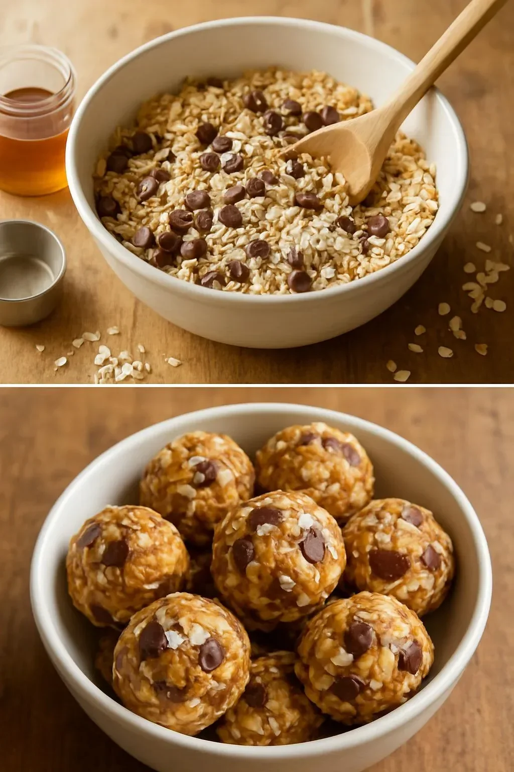 A plate of easy no-bake oat bites topped with nuts and dried fruits.