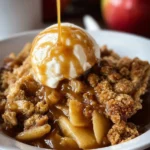 Gingerbread Caramel Apple Cobbler dessert served in a rustic dish