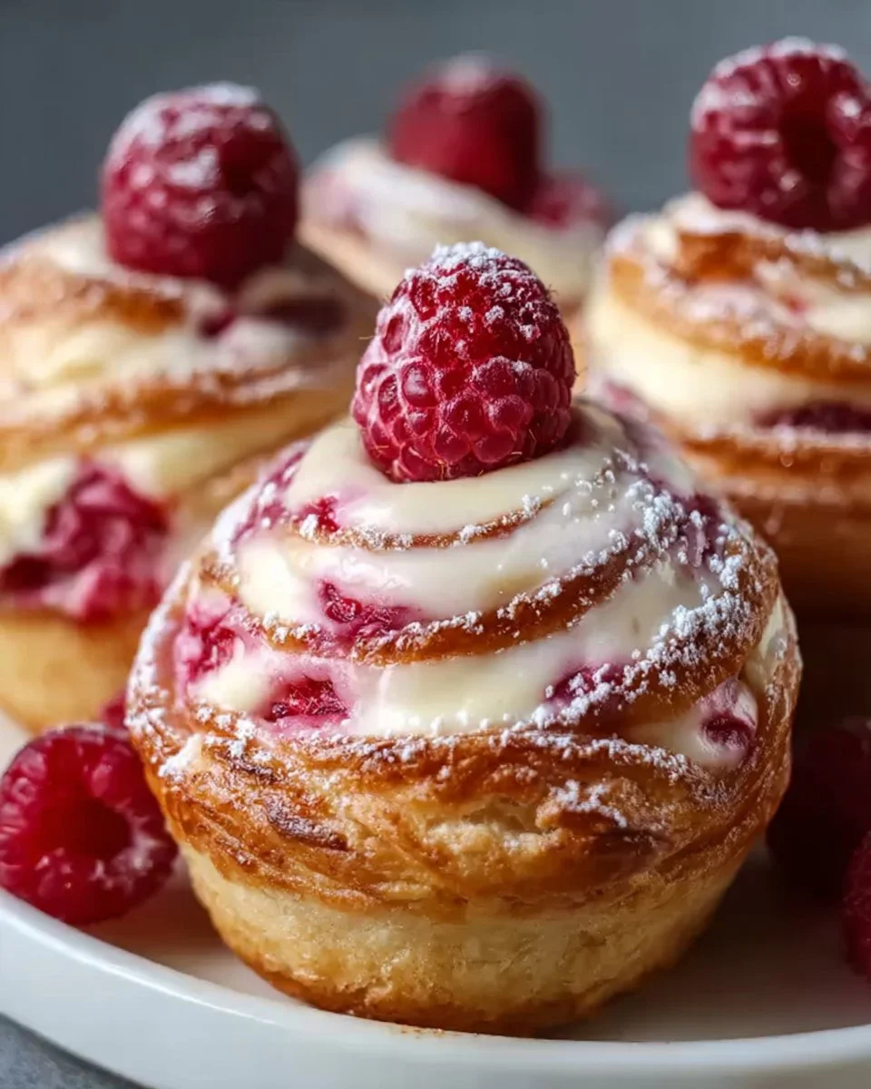 Delicious raspberry cream cheese cruffins fresh out of the oven
