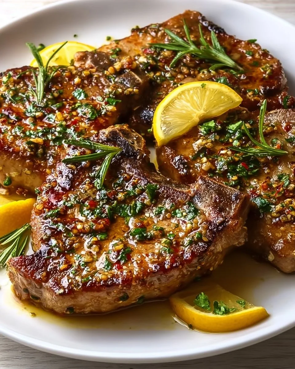 Juicy Sicilian pork chops served with Mediterranean herbs and spices