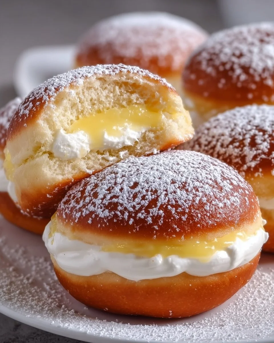 Delicious lemon cream-filled donuts on a plate