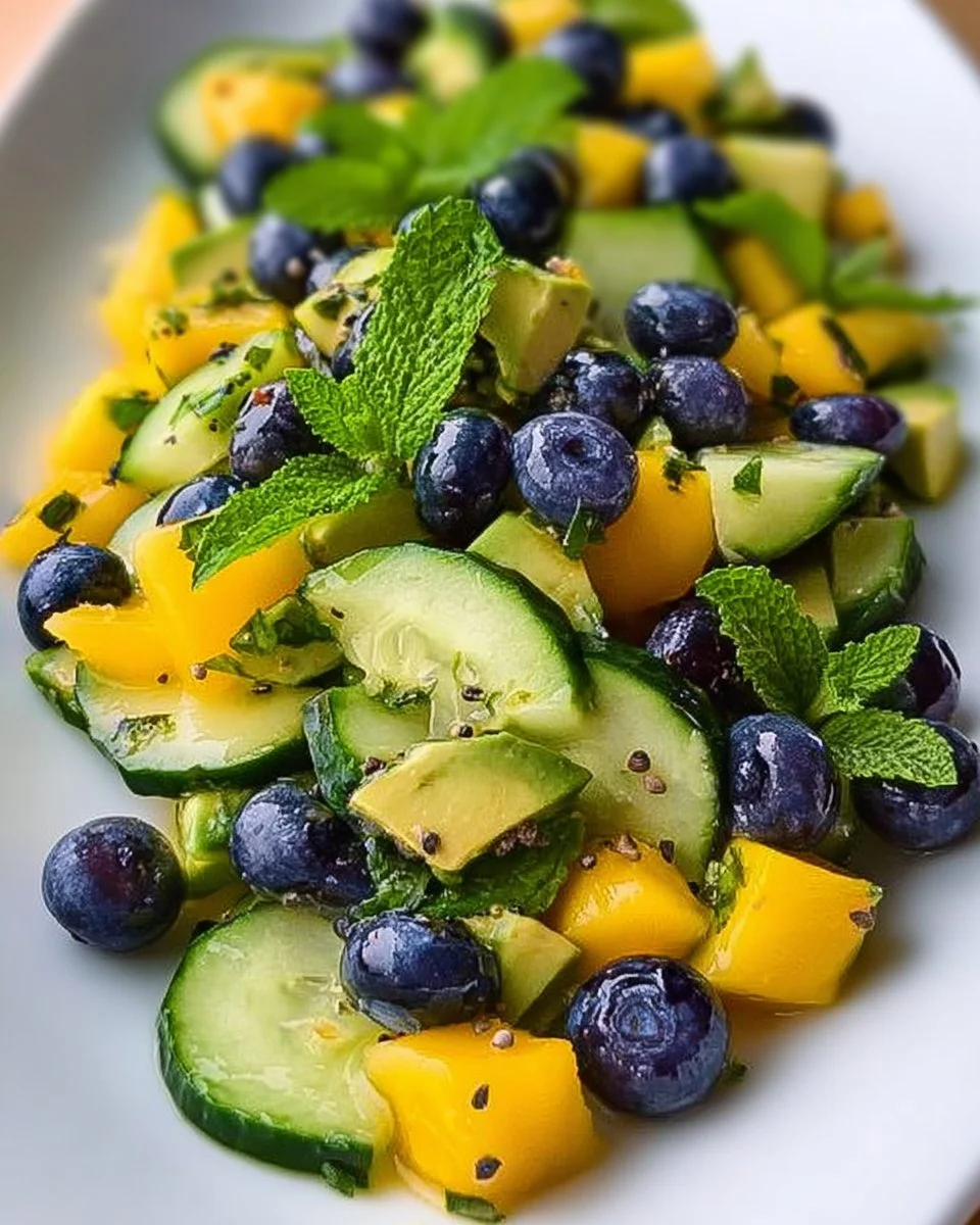 Fresh Mango Cucumber Salad with vibrant colors and healthy ingredients.