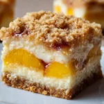 Delicious peach cheesecake bars with a creamy filling and fresh peaches.