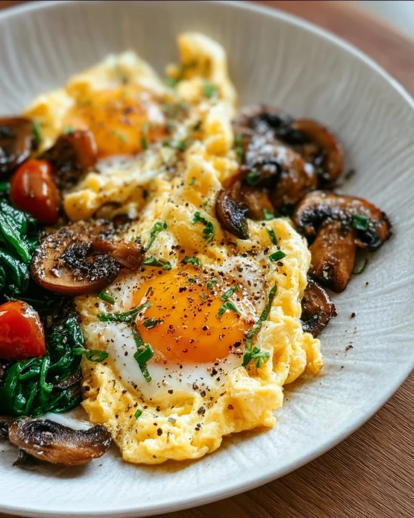 Colorful healthy food dishes and breakfast options on a plate.