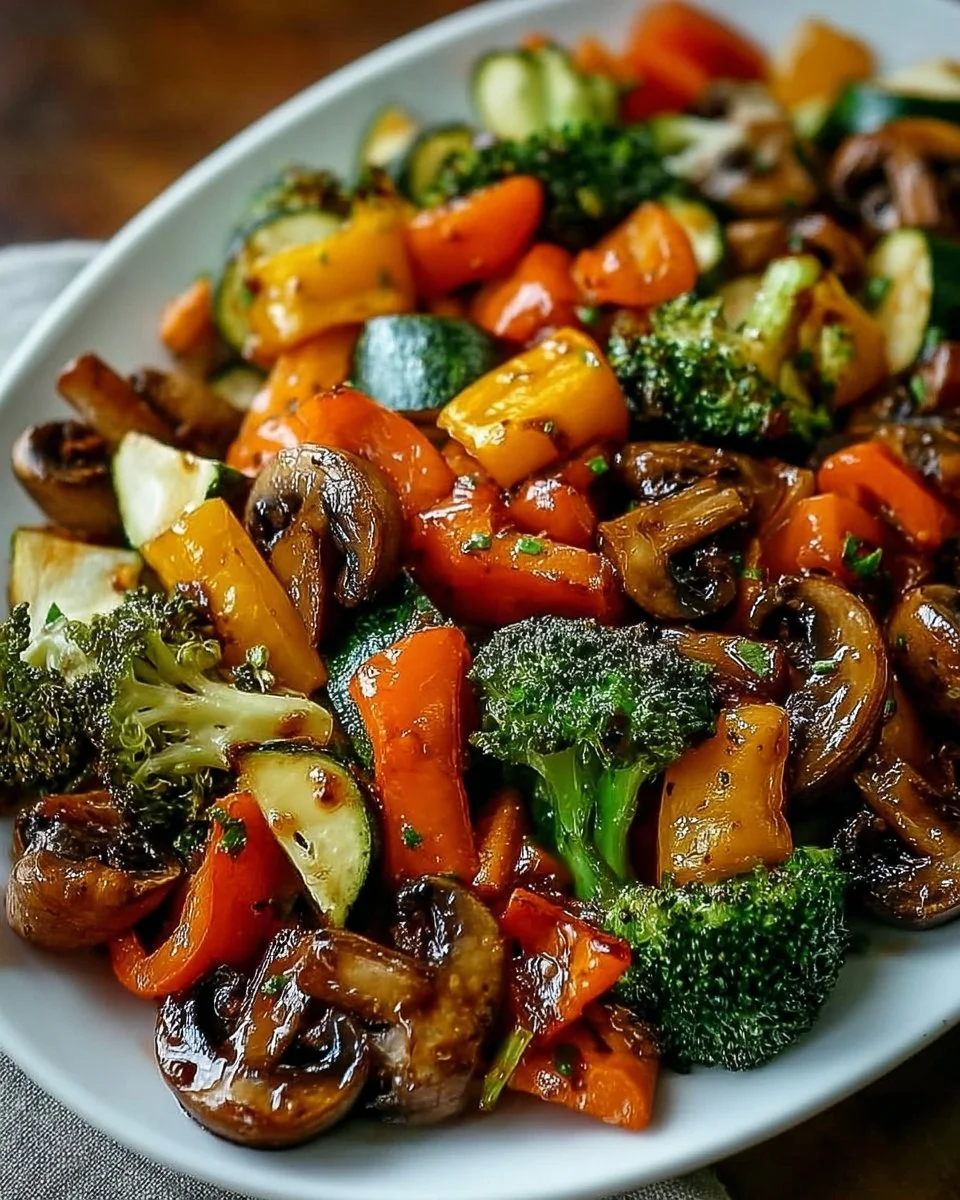 Colorful roasted vegetable medley with herbs and spices