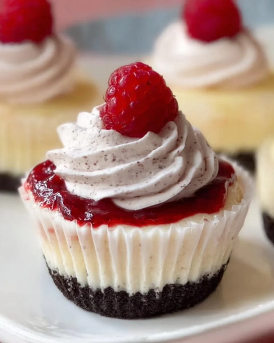 Delicious Raspberry Cheesecake Ice Cream Cupcakes topped with fresh raspberries.