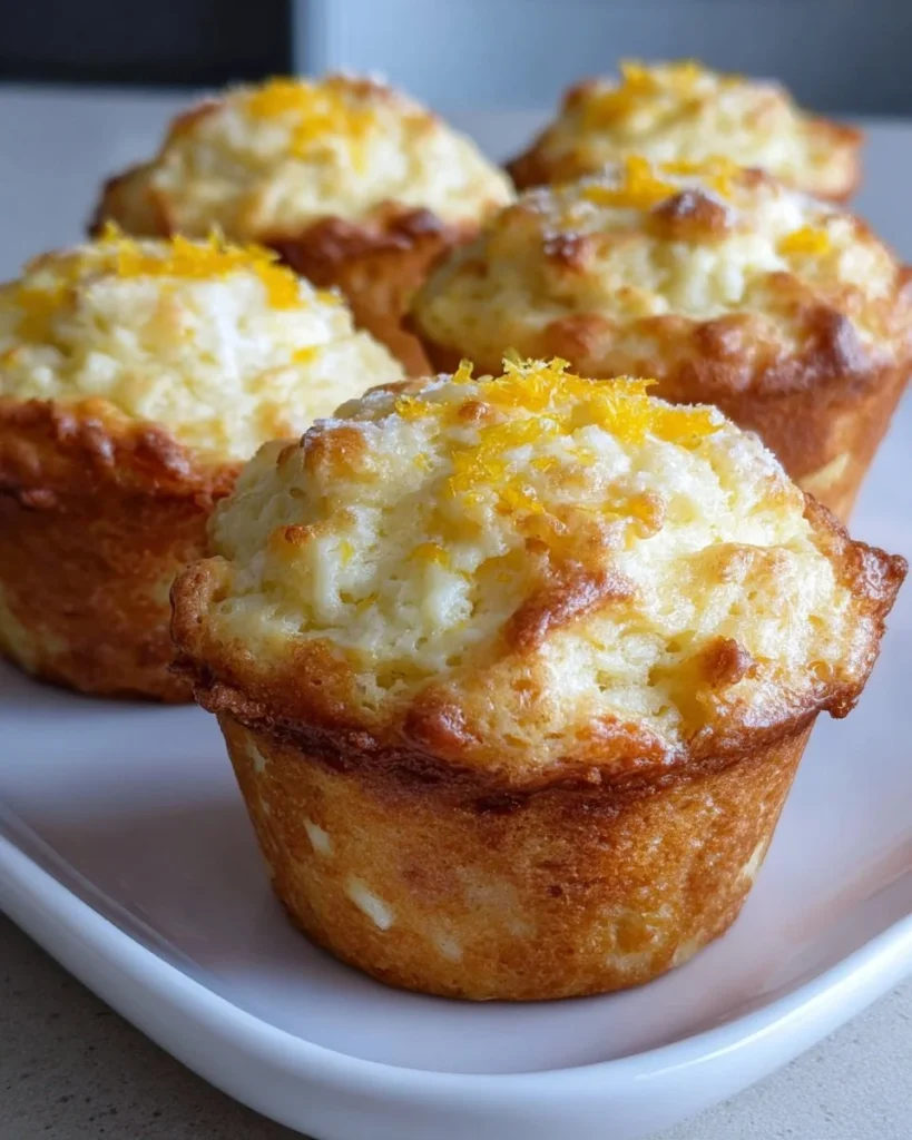 Freshly baked ricotta citrus banana muffins on a kitchen counter