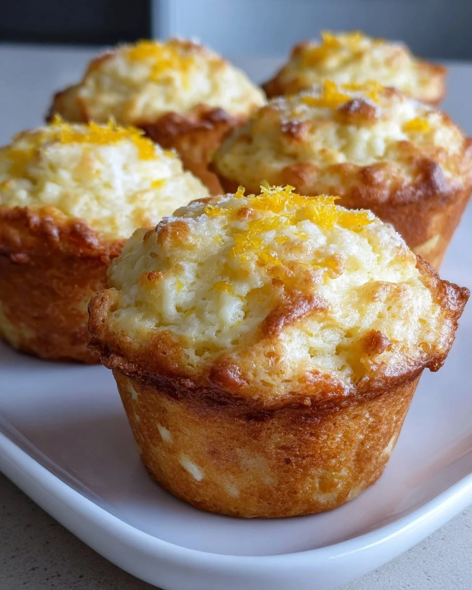 Freshly baked ricotta citrus banana muffins on a kitchen counter