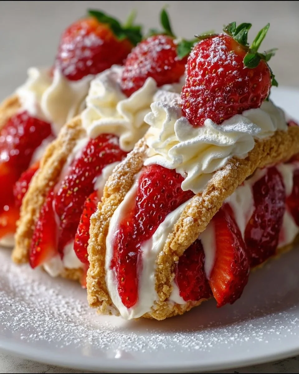 Delicious strawberry cookie boats filled with cream and fresh strawberries