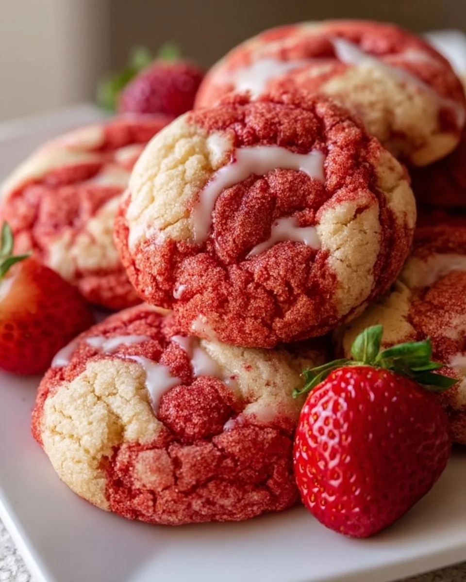 Freshly baked strawberry cookies on a plate
