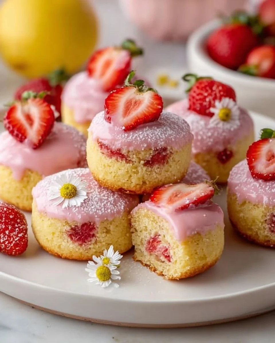 Delicious Strawberry Lemonade Cake Bites on a plate, perfect for summer desserts.