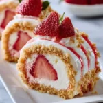 Delicious Strawberry Shortcake Cheesecake Sushi Rolls on a plate