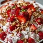 Tangy Strawberry Crackle Salad with fresh strawberries and crispy toppings