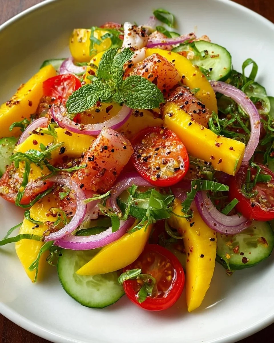 Colorful tropical salad with fresh fruits and greens, ideal for healthy dinners