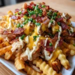 Ultimate Cheesy Chicken Bacon Fries topped with chicken, bacon, and melted cheese