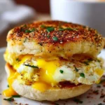 Viral egg sandwich muffin with cheese and herbs on a plate