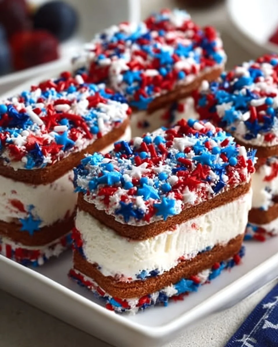 4th of July mini ice cream sandwiches on a festive table