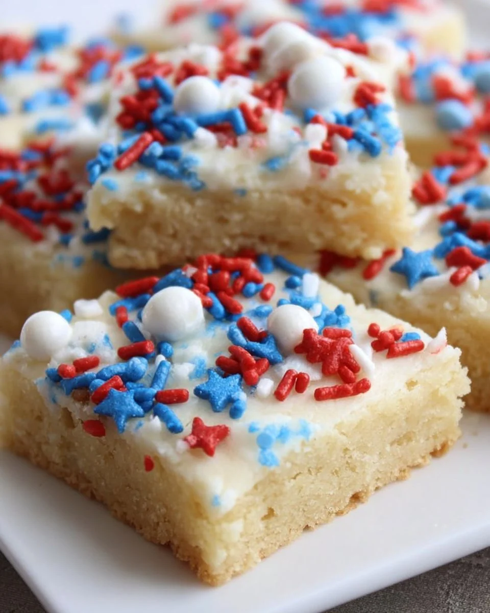 Delicious 4th of July sugar cookie bars decorated with patriotic colors