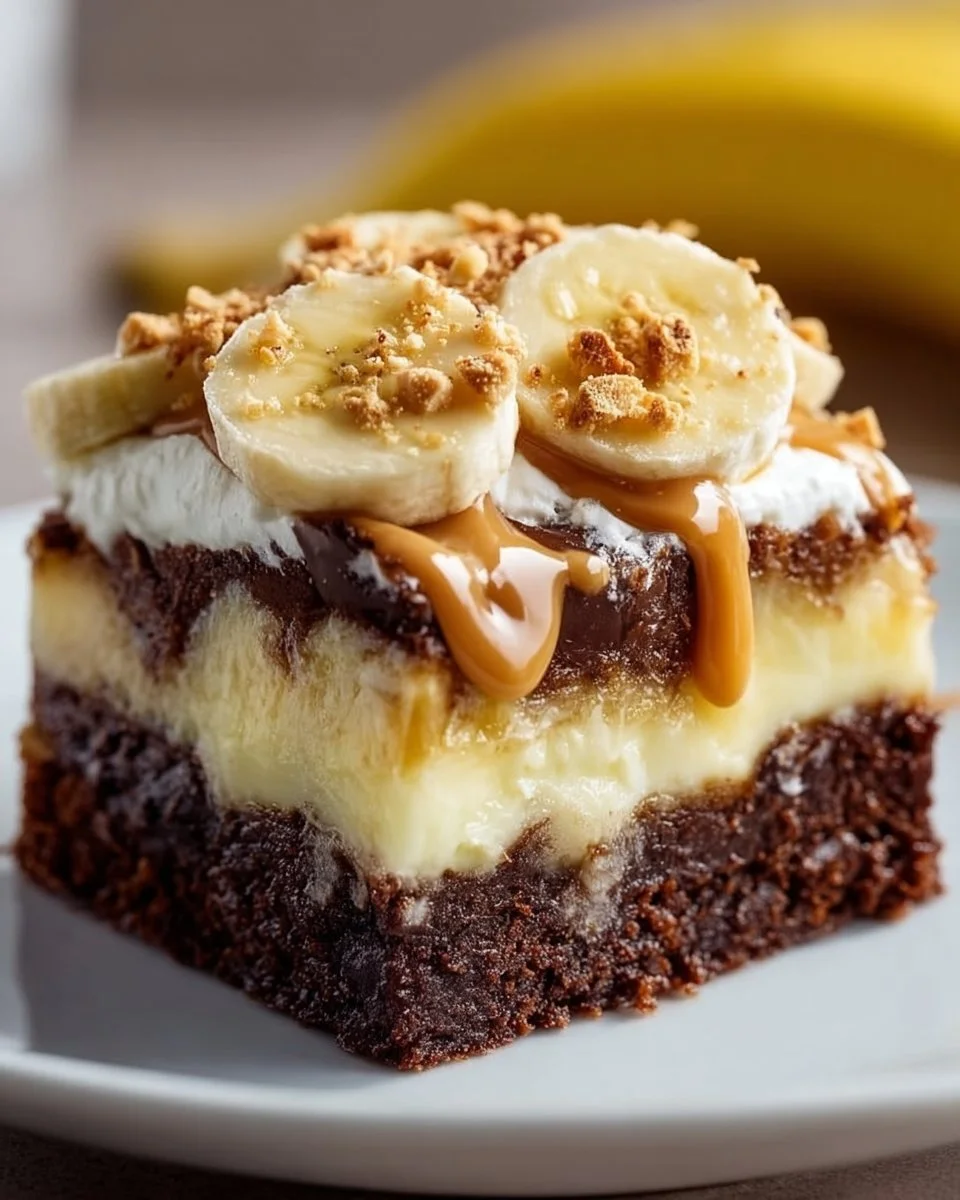 Decadent banana pudding brownies with creamy layers and a perfect texture