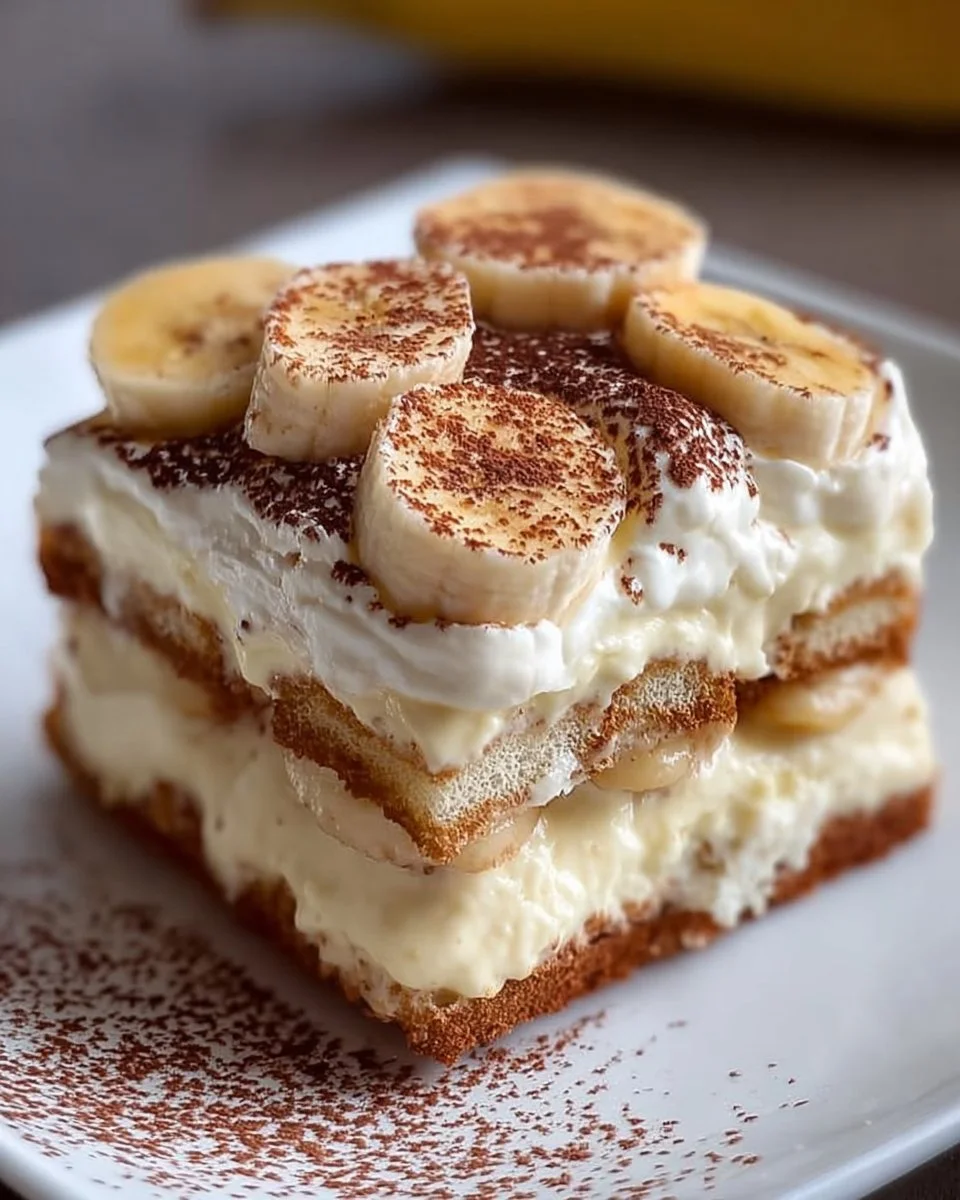 Delicious banana pudding tiramisu layered dessert with bananas and coffee flavor