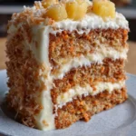 Delicious carrot cake topped with pineapple and coconut for a tropical twist.