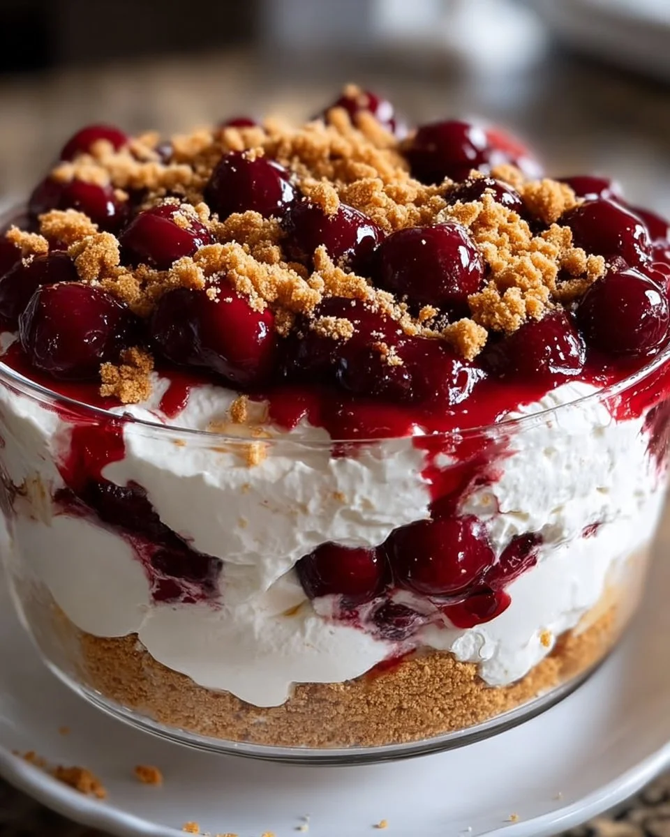 Delicious Cherry Cheesecake Fluff dessert in a bowl