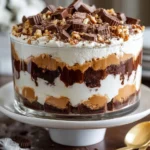 Delicious Chocolate Peanut Butter Trifle layered with chocolate and peanut butter cream.