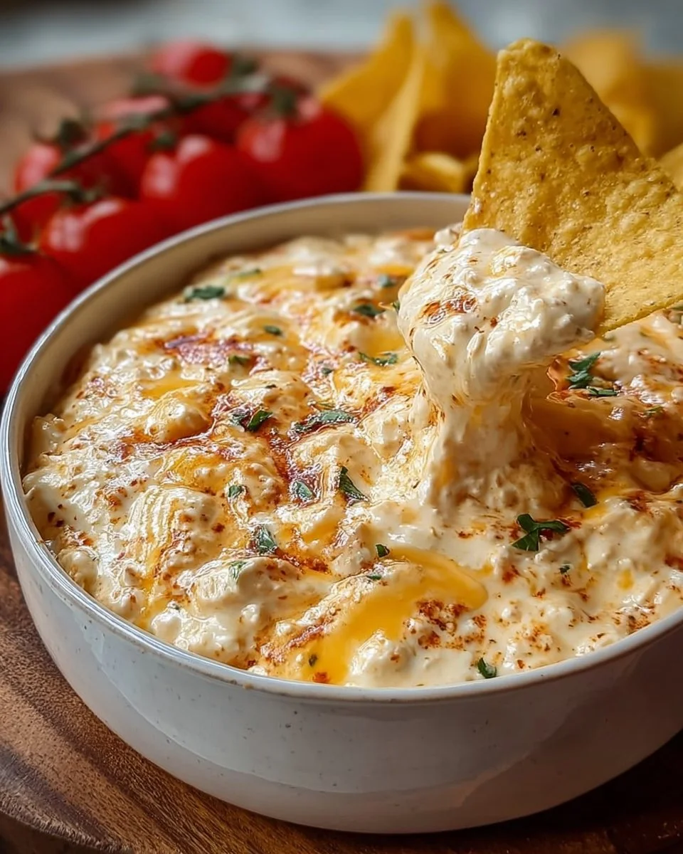 Creamy cottage cheese queso dip served with tortilla chips