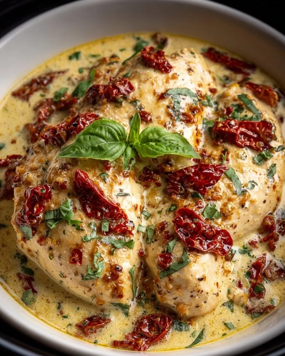 Crockpot Marry Me Chicken served with creamy sauce and herbs.