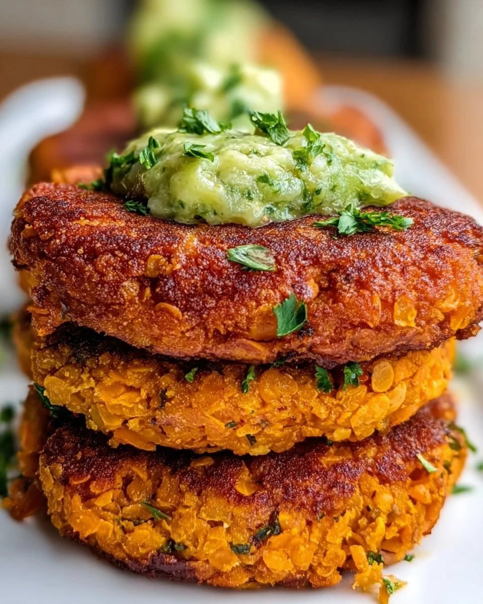 Gluten-free sweet potato and red lentil patties on a plate