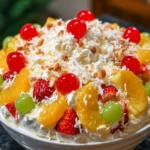 Delicious Hawaiian Cheesecake Salad served in a bowl with fresh tropical fruits