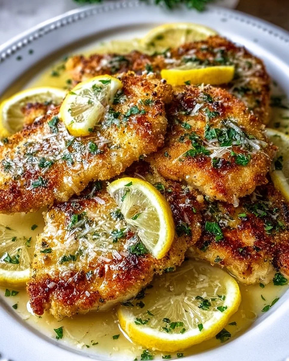 Delicious Lemon Chicken Romano served on a plate, garnished with lemon slices.