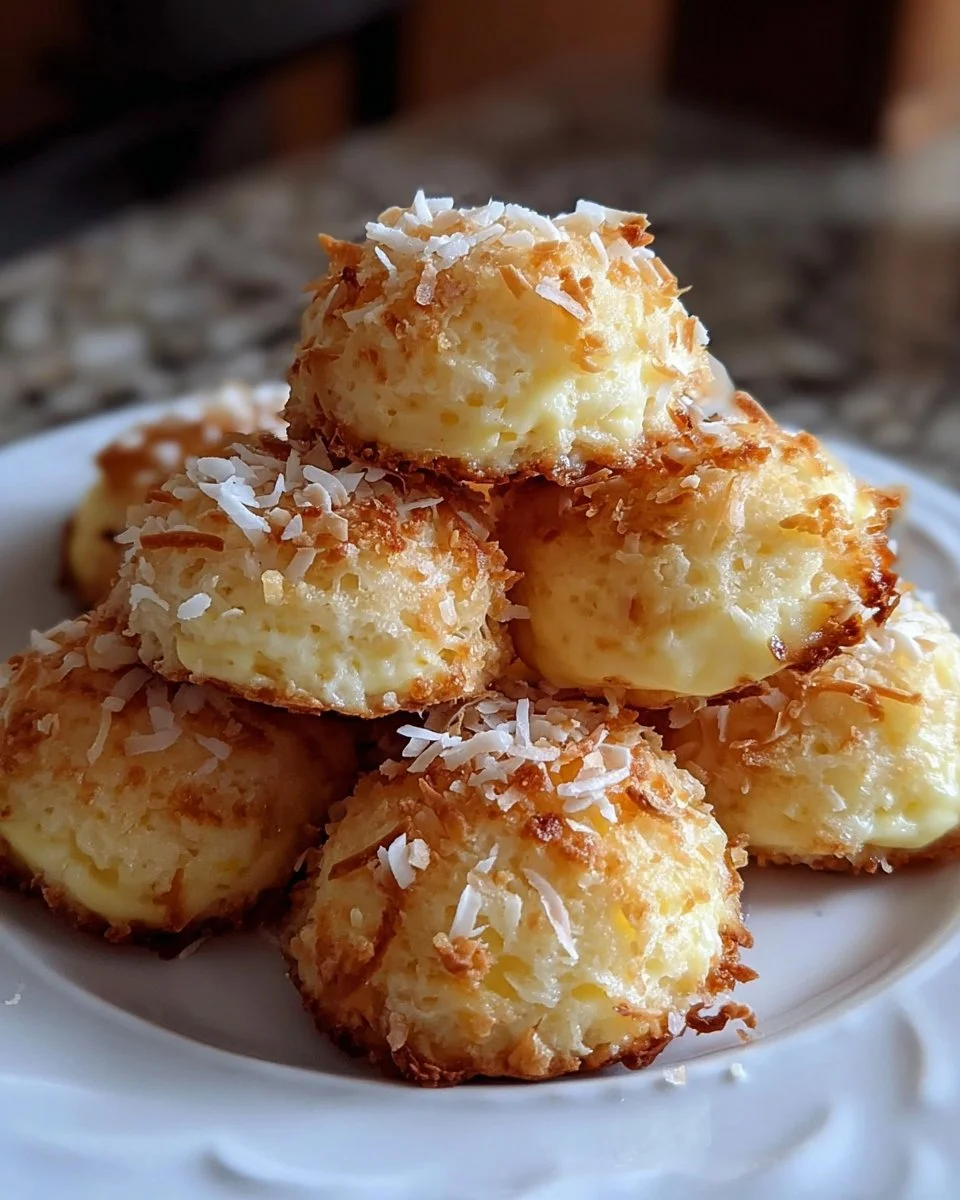 Delicious Lemon Coconut Cheesecake Cookies on a plate with a lemon slice garnish.