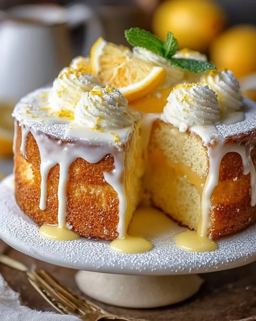 Limoncello Mascarpone Cake topped with citrus zest and creamy mascarpone frosting