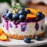 No-Bake Peach Blueberry Cheesecake with fresh peaches and blueberries