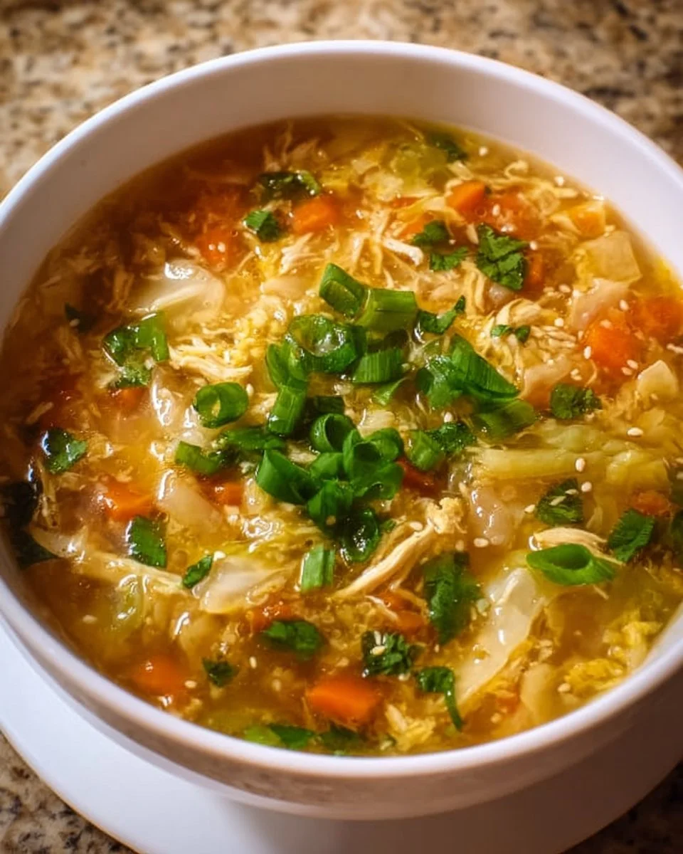 Delicious one pot egg roll soup served in a bowl, garnished with green onions.