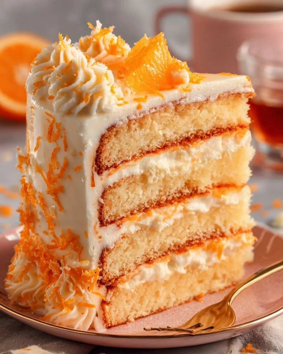 Delicious orange creamsicle layer cake with vibrant layers and creamy frosting