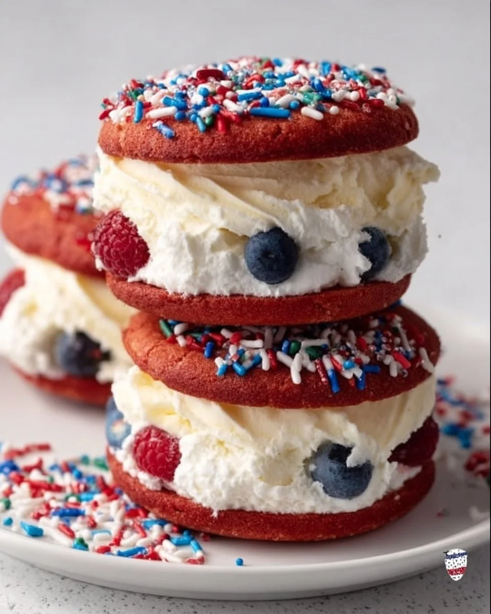 A plate of colorful patriotic mini sandwiches for a festive gathering