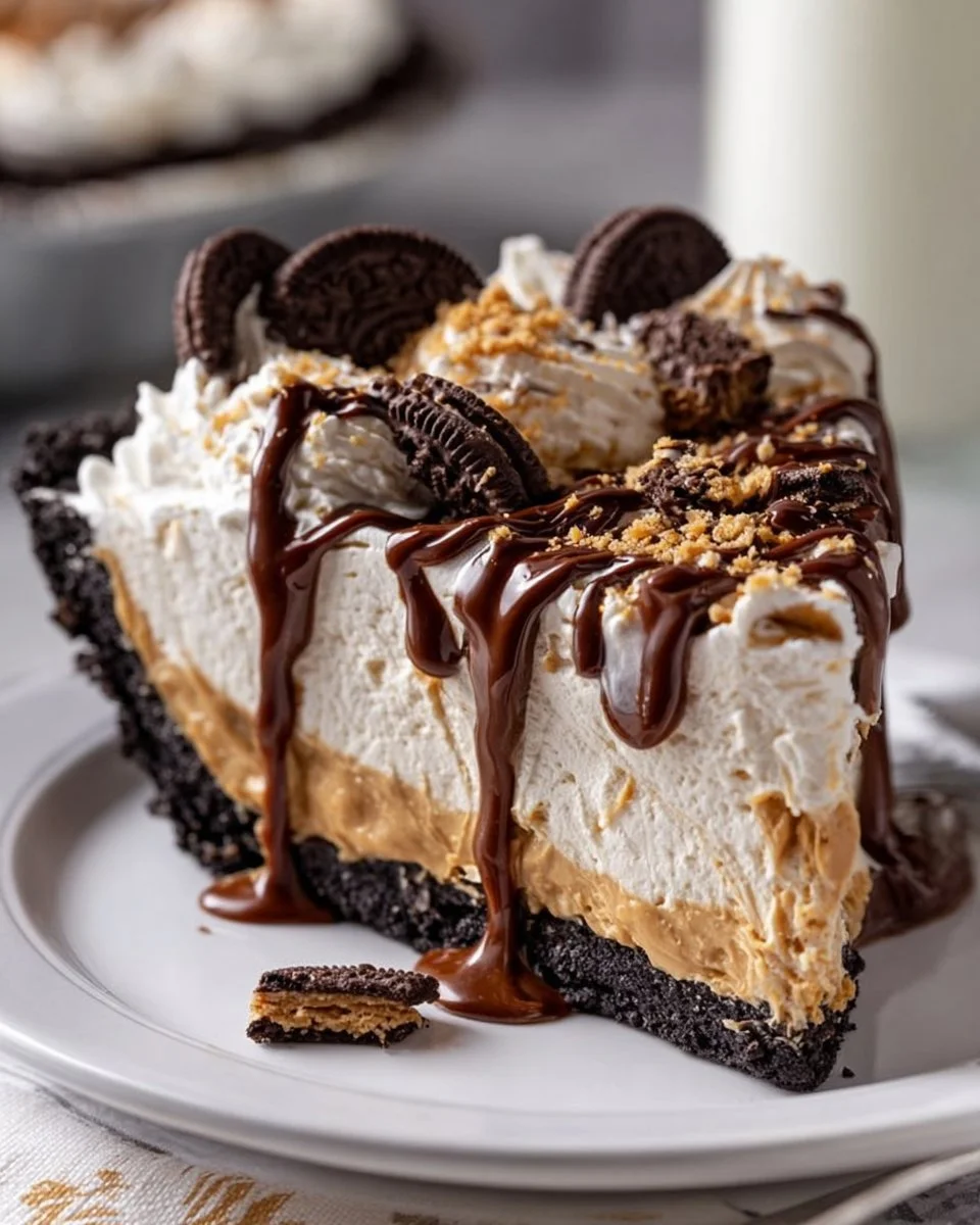 Delicious dairy-free gluten-free Peanut Butter Pie served on a plate